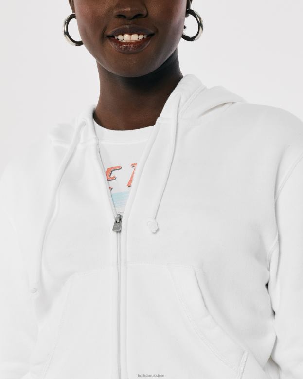 Tops Hollister Women Feel Good Mini Full-Zip Hoodie 48820239 White