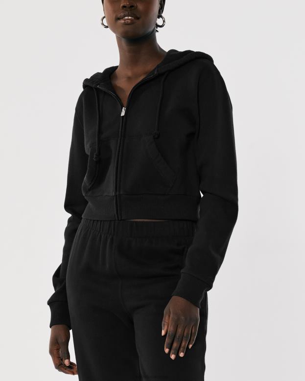Tops Hollister Women Feel Good Mini Full-Zip Hoodie 4882083 Black