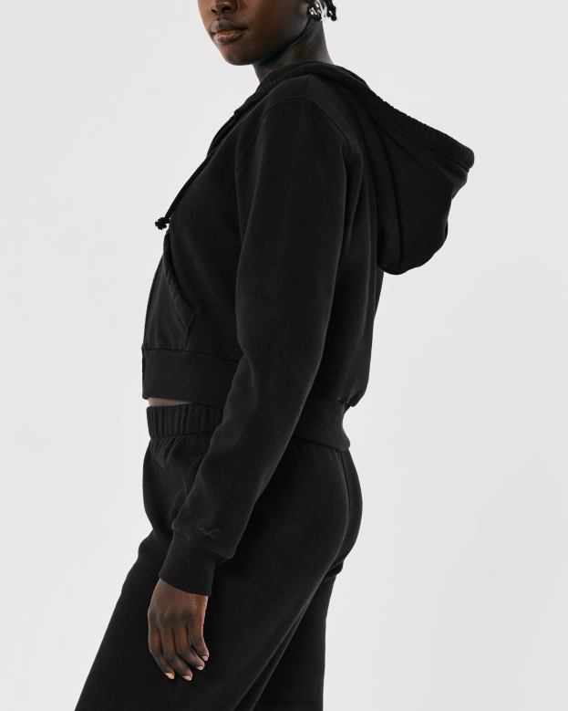 Tops Hollister Women Feel Good Mini Full-Zip Hoodie 4882083 Black