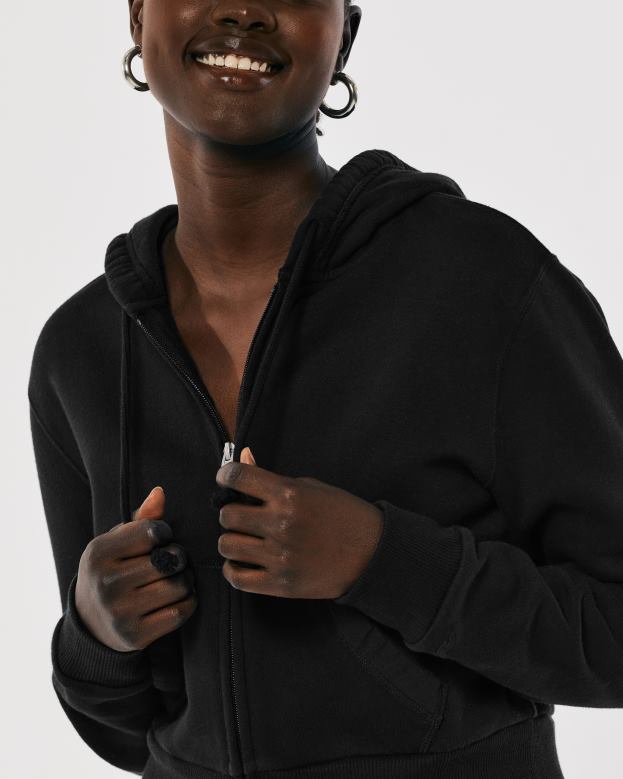 Tops Hollister Women Feel Good Mini Full-Zip Hoodie 4882083 Black