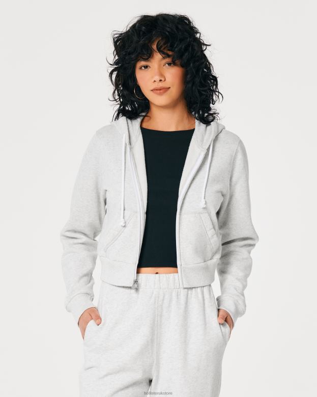 Tops Hollister Women Feel Good Mini Full-Zip Hoodie 4882090 Light Heather Grey