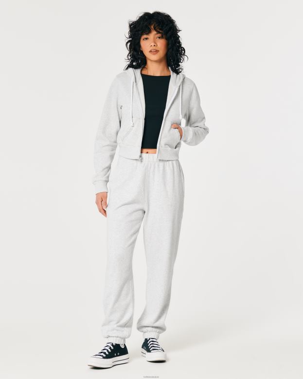 Tops Hollister Women Feel Good Mini Full-Zip Hoodie 4882090 Light Heather Grey
