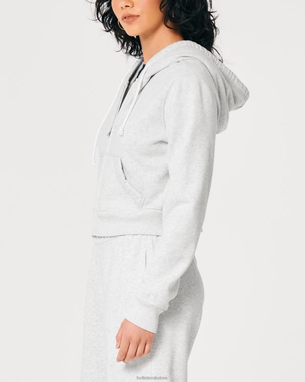 Tops Hollister Women Feel Good Mini Full-Zip Hoodie 4882090 Light Heather Grey