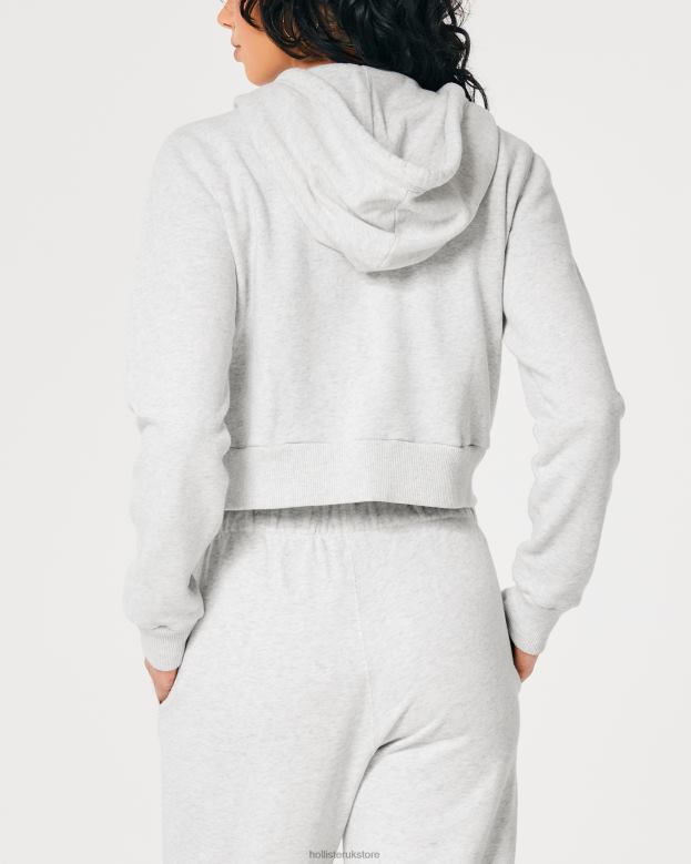 Tops Hollister Women Feel Good Mini Full-Zip Hoodie 4882090 Light Heather Grey