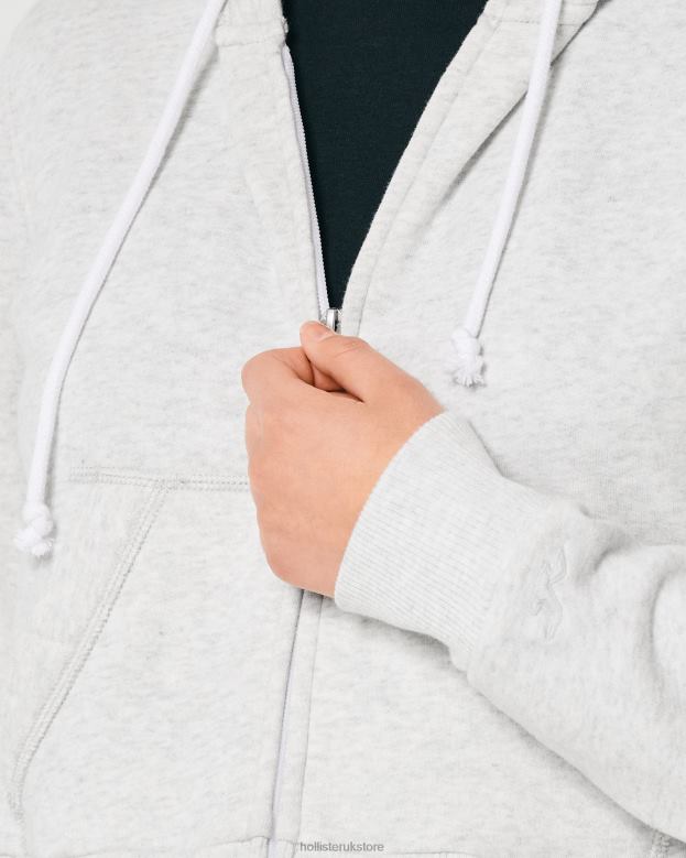 Tops Hollister Women Feel Good Mini Full-Zip Hoodie 4882090 Light Heather Grey