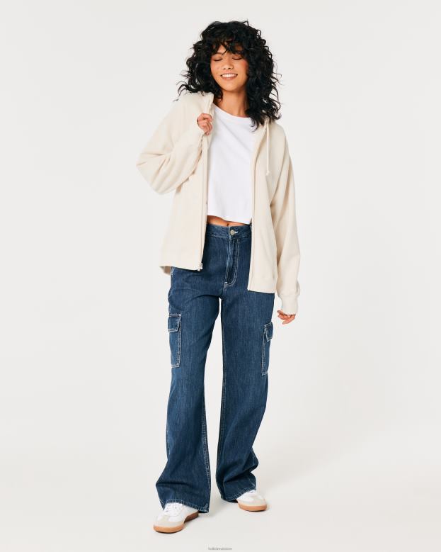 Tops Hollister Women Feel Good Oversized Full-Zip Hoodie 48820121 Cream