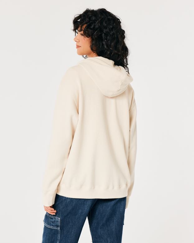 Tops Hollister Women Feel Good Oversized Full-Zip Hoodie 48820121 Cream