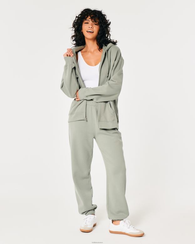 Tops Hollister Women Feel Good Oversized Full-Zip Hoodie 48820122 Light Green