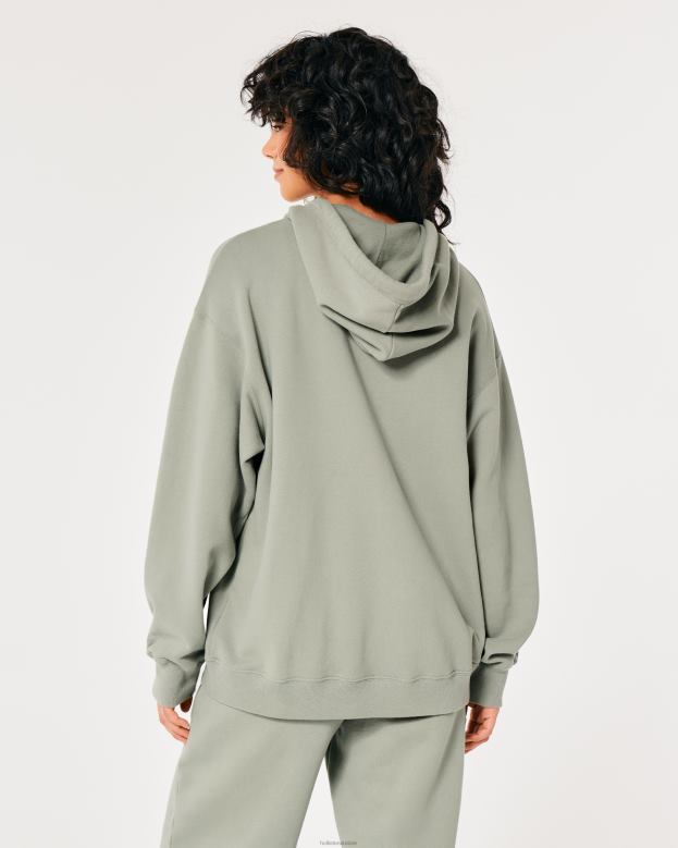 Tops Hollister Women Feel Good Oversized Full-Zip Hoodie 48820122 Light Green