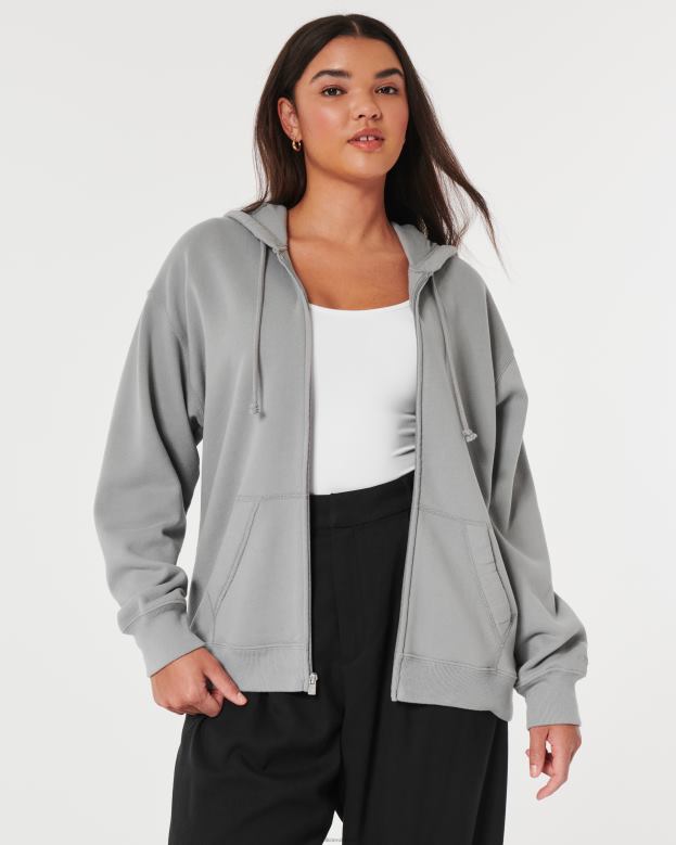 Tops Hollister Women Feel Good Oversized Full-Zip Hoodie 48820166 Grey
