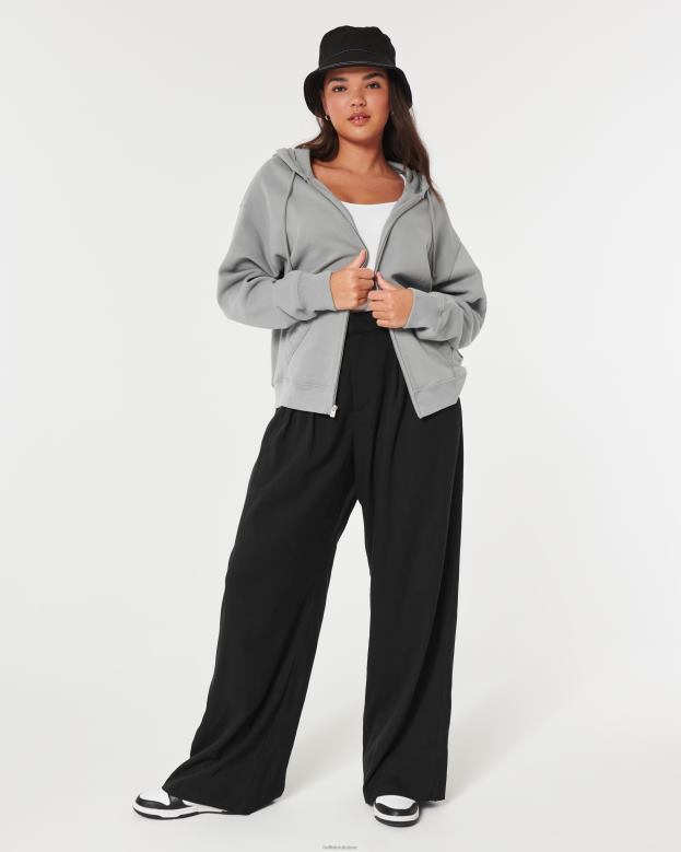 Tops Hollister Women Feel Good Oversized Full-Zip Hoodie 48820166 Grey