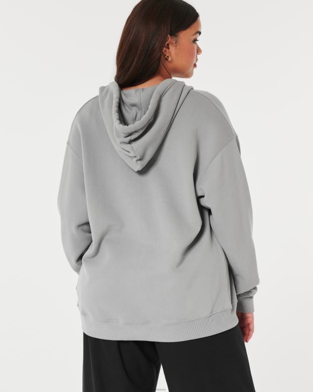 Tops Hollister Women Feel Good Oversized Full-Zip Hoodie 48820166 Grey