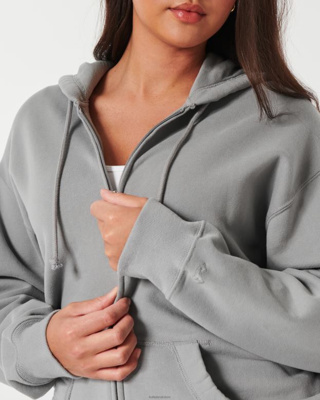 Tops Hollister Women Feel Good Oversized Full-Zip Hoodie 48820166 Grey