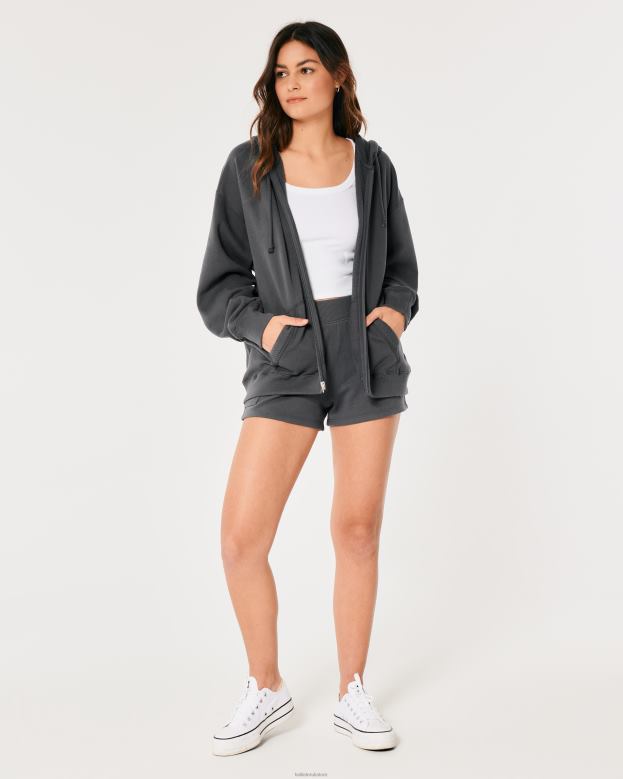 Tops Hollister Women Feel Good Oversized Full-Zip Hoodie 4882026 Dark Grey