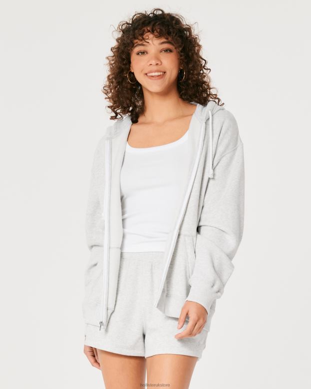 Tops Hollister Women Feel Good Oversized Full-Zip Hoodie 4882029 Light Heather Grey