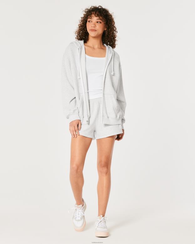 Tops Hollister Women Feel Good Oversized Full-Zip Hoodie 4882029 Light Heather Grey