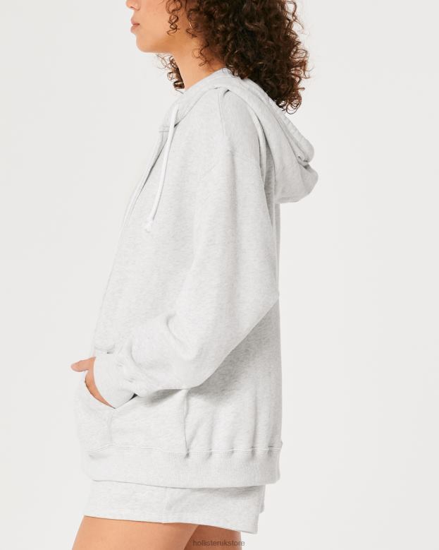 Tops Hollister Women Feel Good Oversized Full-Zip Hoodie 4882029 Light Heather Grey