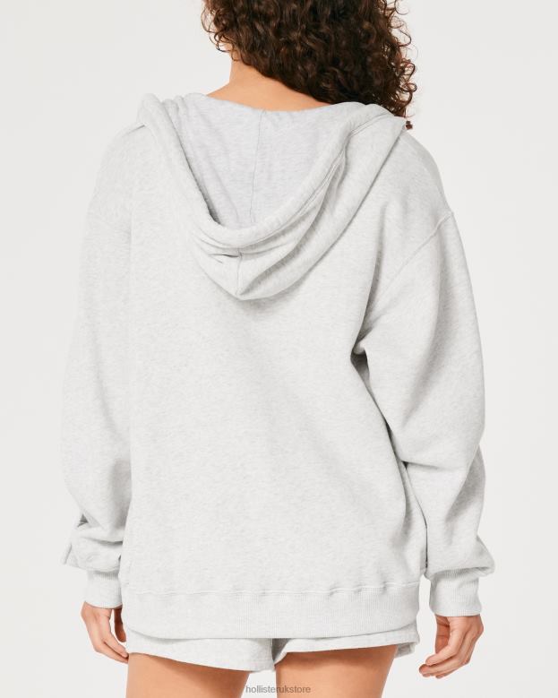 Tops Hollister Women Feel Good Oversized Full-Zip Hoodie 4882029 Light Heather Grey