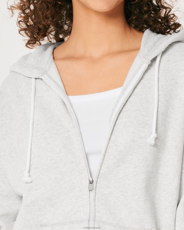 Tops Hollister Women Feel Good Oversized Full-Zip Hoodie 4882029 Light Heather Grey