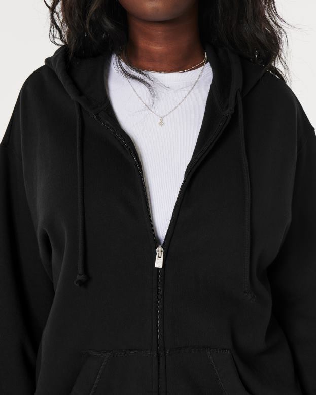 Tops Hollister Women Feel Good Oversized Full-Zip Hoodie 488204 Black
