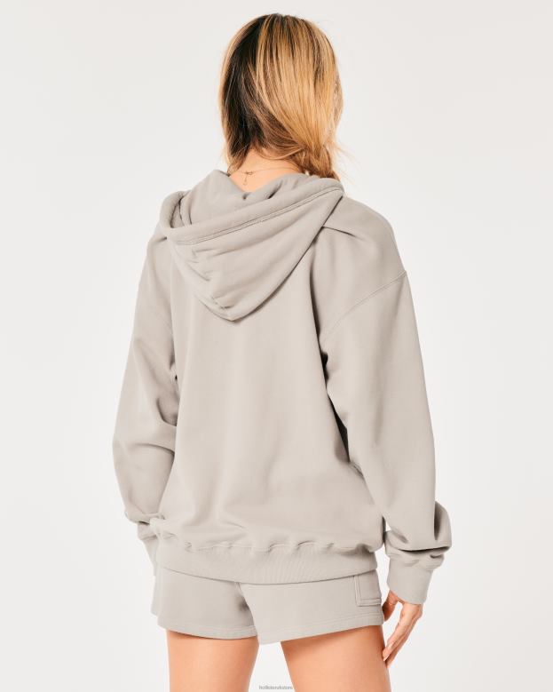Tops Hollister Women Feel Good Oversized Full-Zip Hoodie 4882044 Taupe