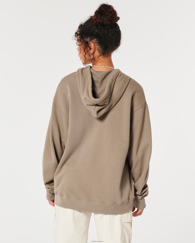 Tops Hollister Women Feel Good Oversized Full-Zip Hoodie 4882065 Light Brown