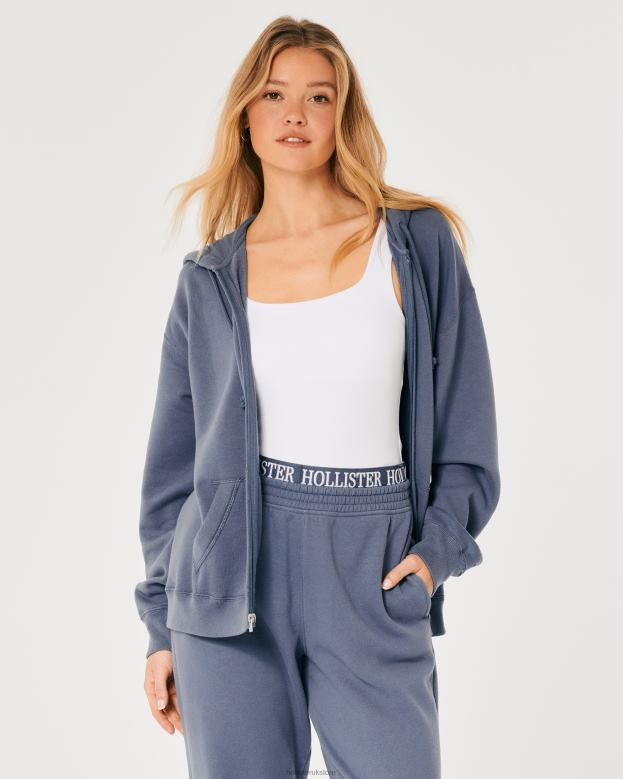 Tops Hollister Women Feel Good Oversized Full-Zip Hoodie 4882075 Blue