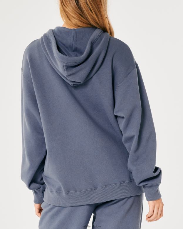 Tops Hollister Women Feel Good Oversized Full-Zip Hoodie 4882075 Blue