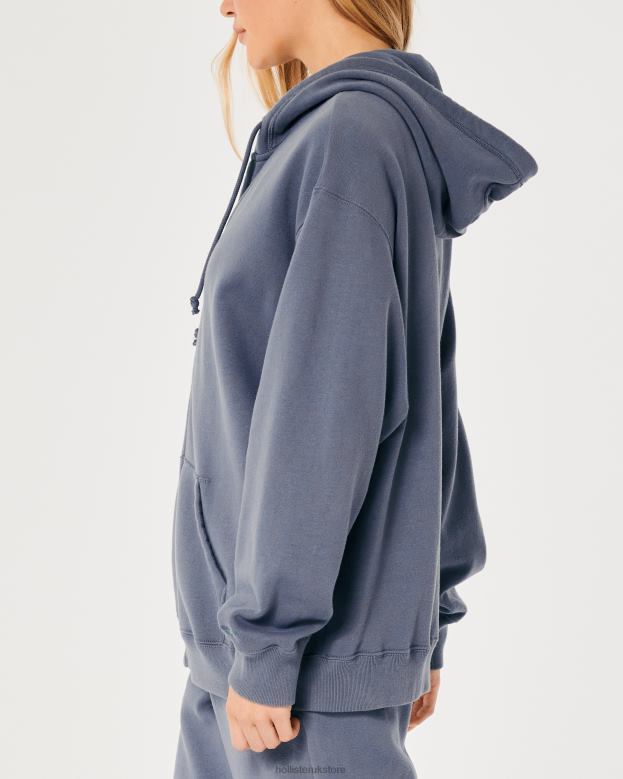 Tops Hollister Women Feel Good Oversized Full-Zip Hoodie 4882075 Blue