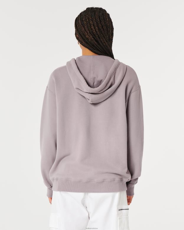 Tops Hollister Women Feel Good Oversized Full-Zip Hoodie 4882077 Purple Grey