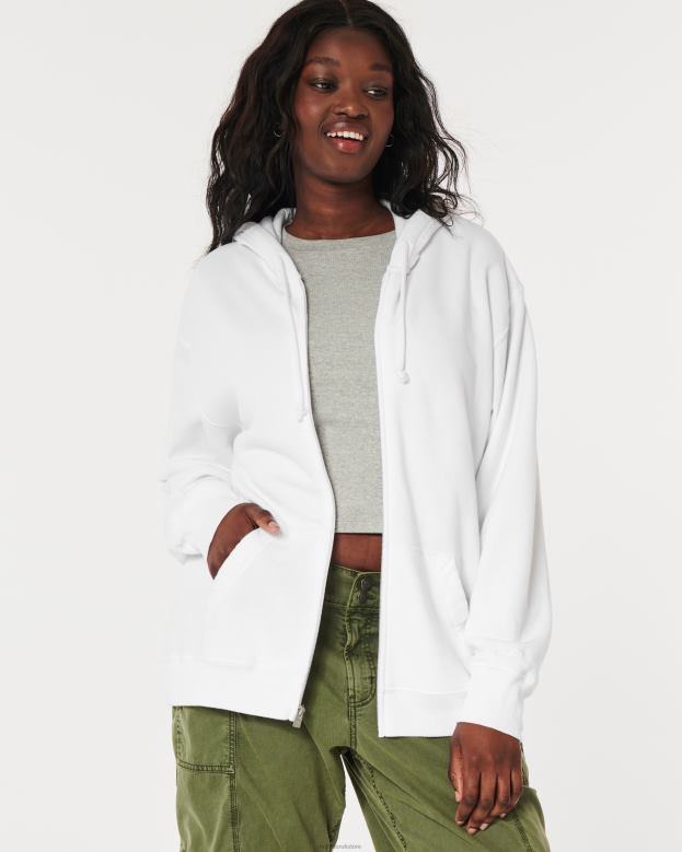 Tops Hollister Women Feel Good Oversized Full-Zip Hoodie 4882081 White