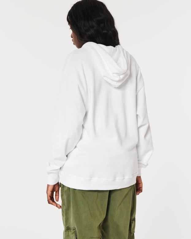Tops Hollister Women Feel Good Oversized Full-Zip Hoodie 4882081 White