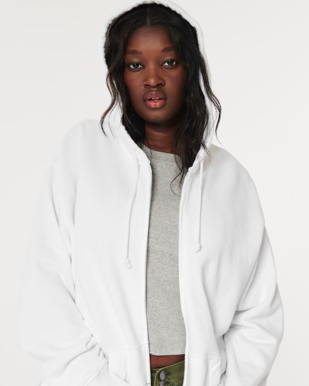 Tops Hollister Women Feel Good Oversized Full-Zip Hoodie 4882081 White