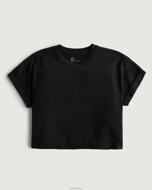Tops Hollister Women Gilly Hicks Active Essentials Boxy Crew T-Shirt 48820183 Black