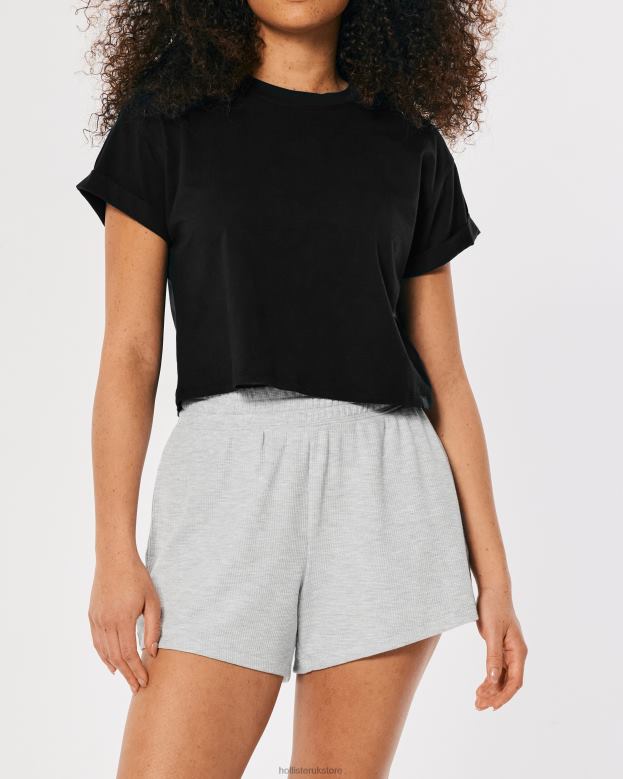 Tops Hollister Women Gilly Hicks Active Essentials Boxy Crew T-Shirt 48820183 Black