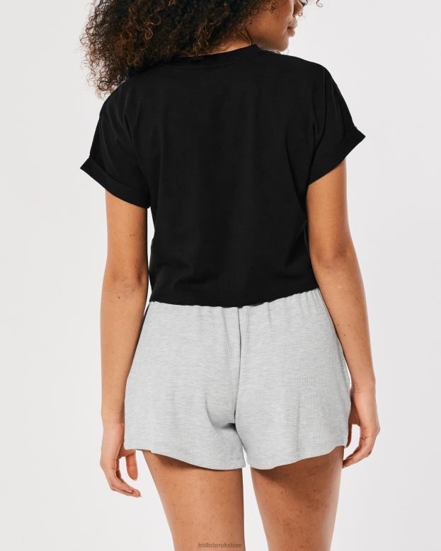Tops Hollister Women Gilly Hicks Active Essentials Boxy Crew T-Shirt 48820183 Black