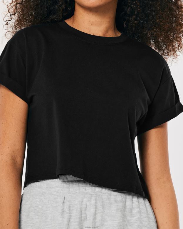 Tops Hollister Women Gilly Hicks Active Essentials Boxy Crew T-Shirt 48820183 Black