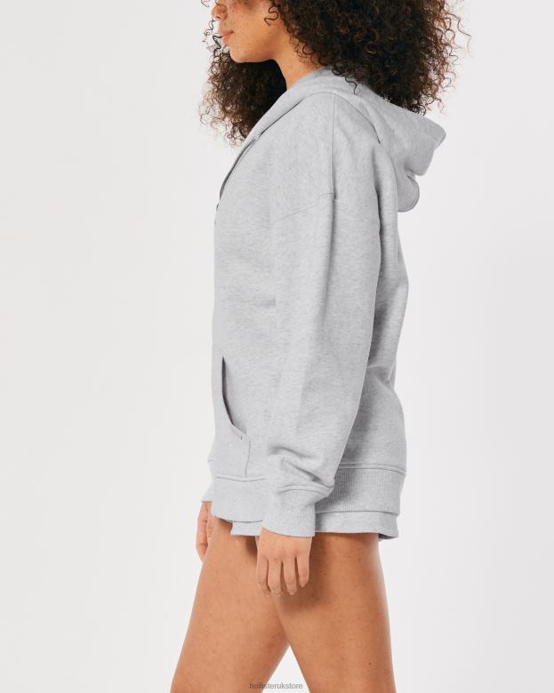Tops Hollister Women Gilly Hicks Active Essentials Oversized Full-Zip Hoodie 4882052 Light Heather Grey
