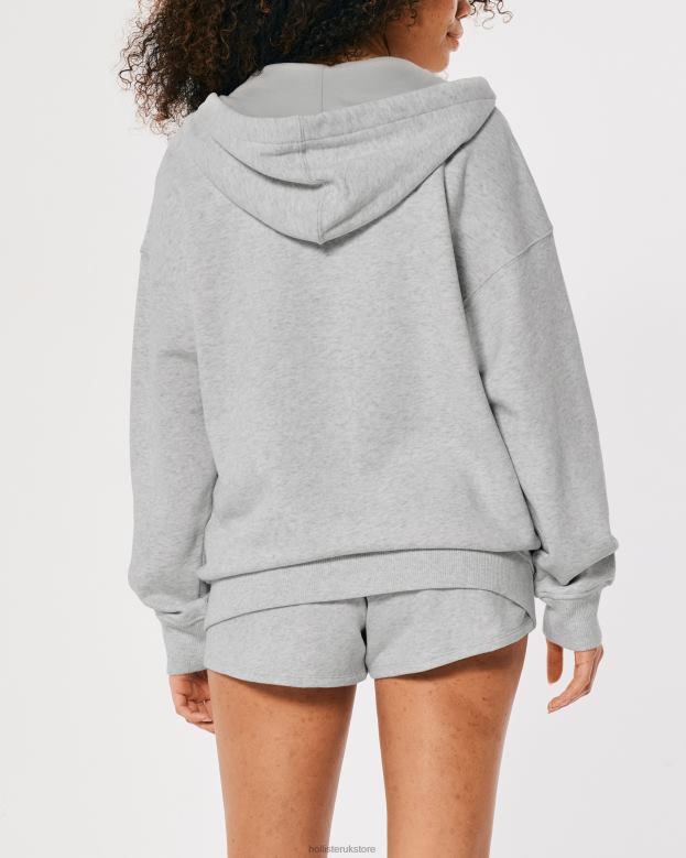 Tops Hollister Women Gilly Hicks Active Essentials Oversized Full-Zip Hoodie 4882052 Light Heather Grey