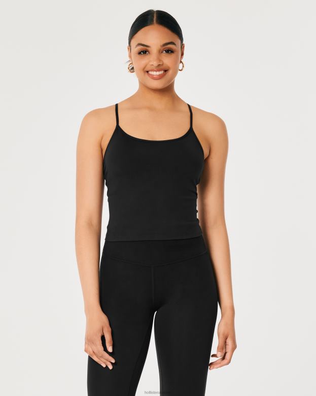 Tops Hollister Women Gilly Hicks Active Recharge Longer-Length Strappy Back Tank 48820196 Black
