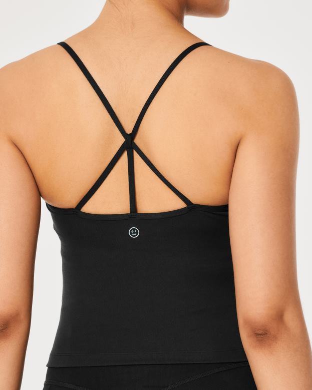 Tops Hollister Women Gilly Hicks Active Recharge Longer-Length Strappy Back Tank 48820196 Black