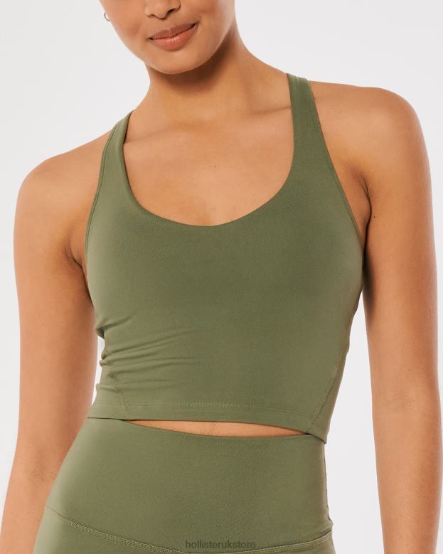 Tops Hollister Women Gilly Hicks Active Recharge Strappy Plunge Tank 48820317 Olive Green