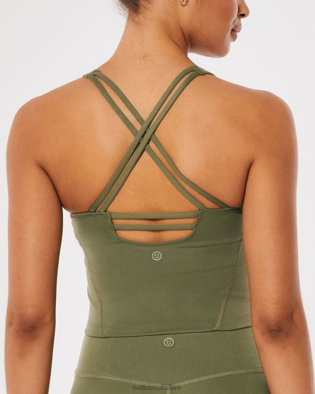 Tops Hollister Women Gilly Hicks Active Recharge Strappy Plunge Tank 48820317 Olive Green