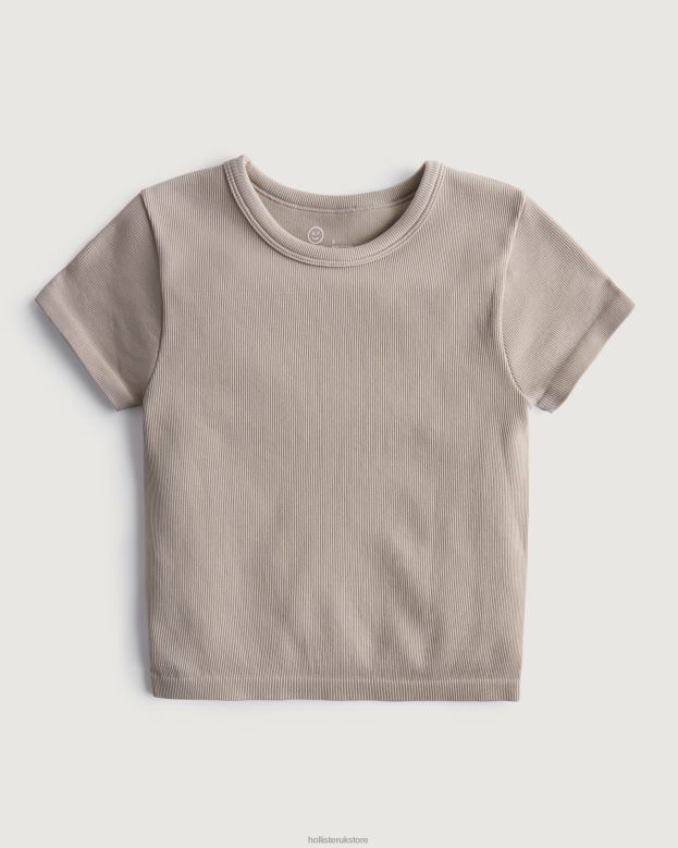 Tops Hollister Women Gilly Hicks Active Seamless Crew T-Shirt 48820309 Taupe
