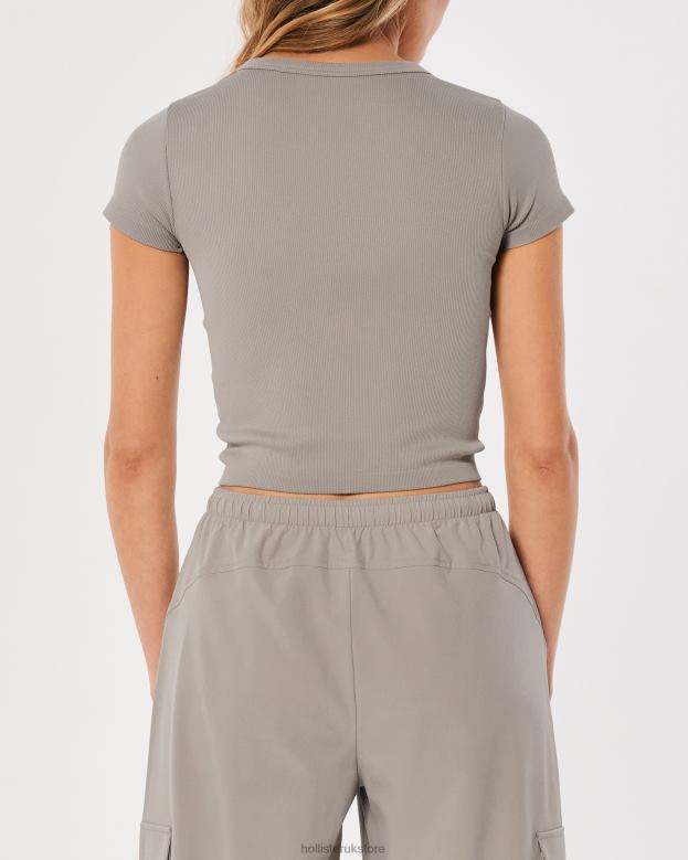 Tops Hollister Women Gilly Hicks Active Seamless Crew T-Shirt 48820309 Taupe