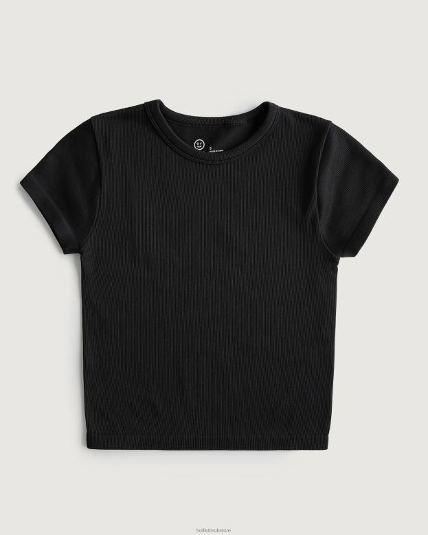 Tops Hollister Women Gilly Hicks Active Seamless Crew T-Shirt 48820344 Black