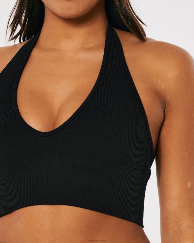 Tops Hollister Women Gilly Hicks Active Seamless Halter Plunge Bra Top 48820246 Black
