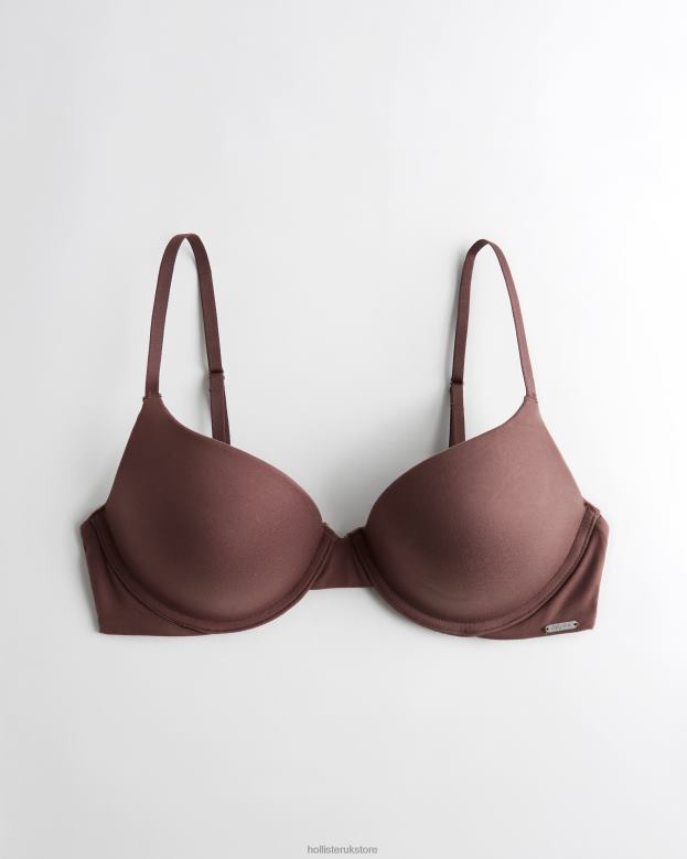Tops Hollister Women Gilly Hicks Bare Comfort Push-Up T-Shirt Bra 48820448 Dark Brown
