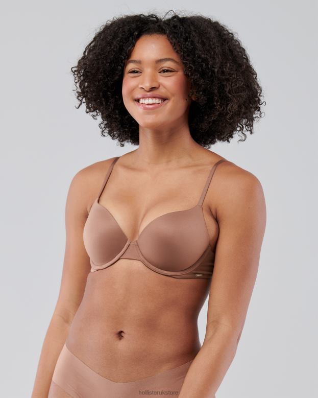 Tops Hollister Women Gilly Hicks Bare Comfort Push-Up T-Shirt Bra 48820458 Brown