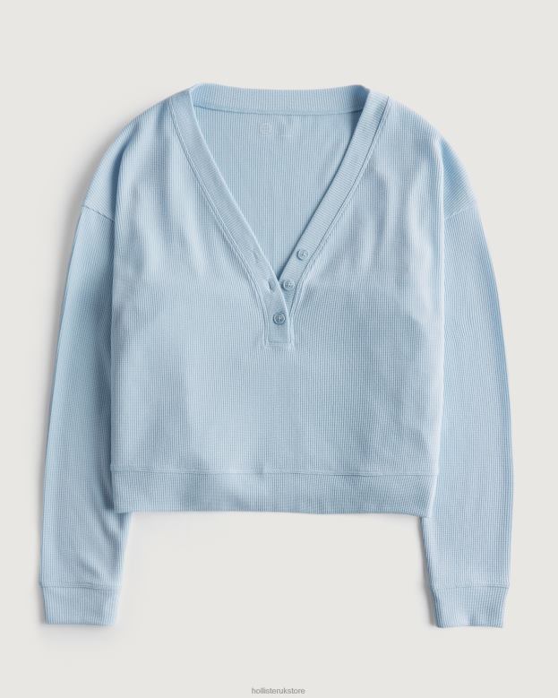 Tops Hollister Women Gilly Hicks Boxy Waffle Henley 48820459 Light Blue